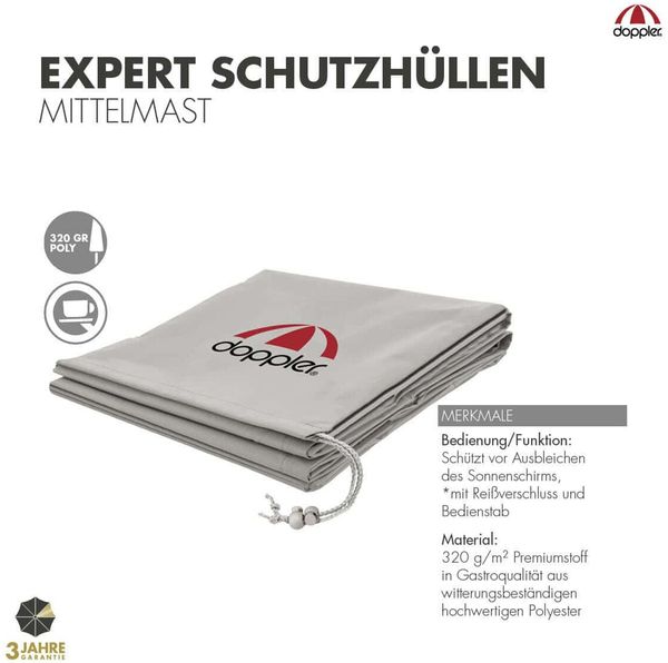 Doppler "Expert" Schirmhülle für Sonnenschirme "Telestar/Alu Expert" mit Reißverschluss und Stab, für Mittelmastschirme bis 400 x 400 cm Bild 6