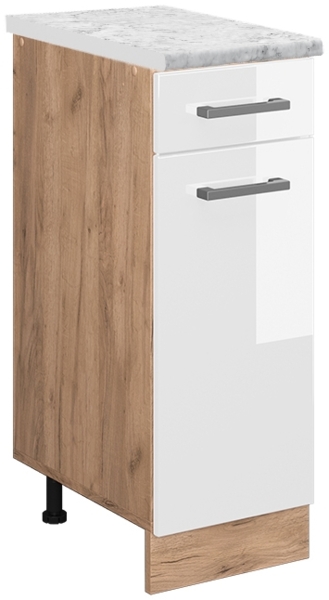 Küchenunterschrank R-Line Weiß Hochglanz 30 cm AP Marmor Vicco