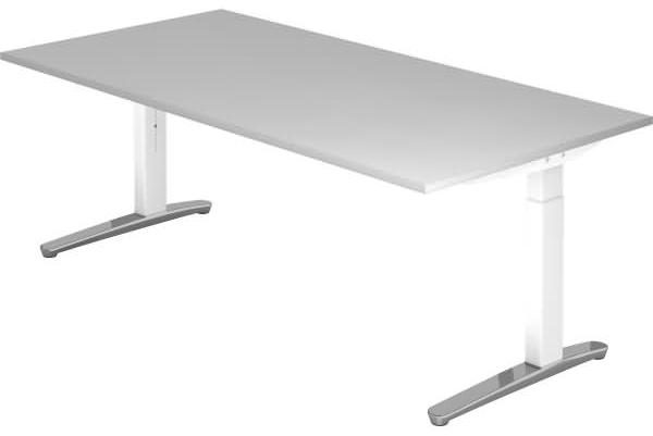'XB2E' Schreibtisch C-Fuß poliert 200x100 cm Grau/Weiß