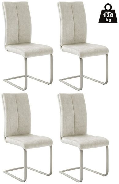 Freischwinger >HUDSON< (4er-Set) mit Griff, Edelstahl, Bezug creme - 43x103x60 (BxHxT)