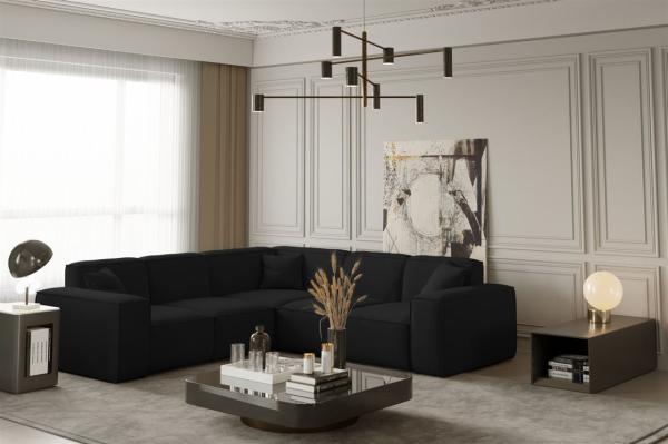 Ecksofa Designersofa CELES in Stoff Opera Velvet Schwarz Seite Universal