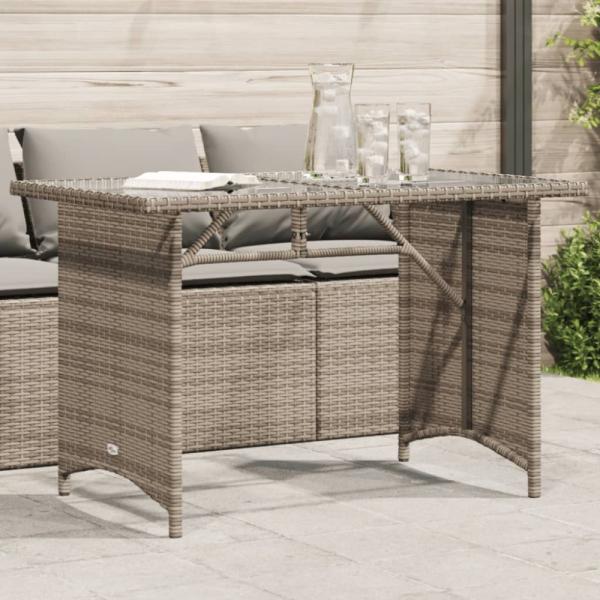 vidaXL Gartentisch mit Glasplatte Grau 110x68x70 cm Poly Rattan 366352