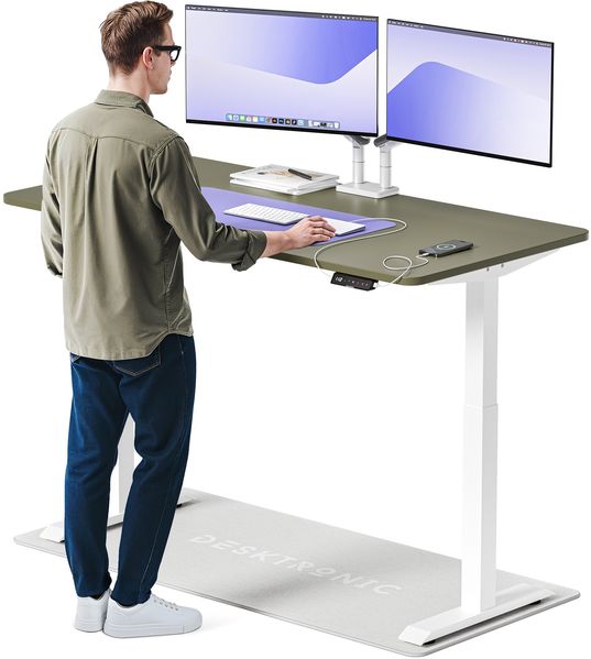Desktronic HomeOne Elektrisch höhenverstellbarer Schreibtisch 160x80cm Weiß/Grün mit Memory-Funktion, Anti-Kollisions Technologie, USB-A und USB-C-Ladeanschlüssen