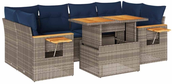 vidaXL 7-tlg. Garten-Sofagarnitur mit Kissen Grau Poly Rattan 3327568