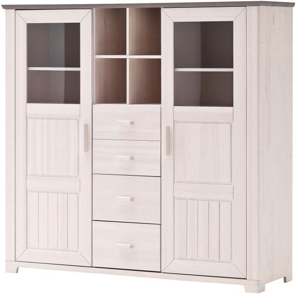 Vertiko >Malmö< in Weiß aus Massivholz - 152x144,5x46,5cm (BxHxT) Bild 1