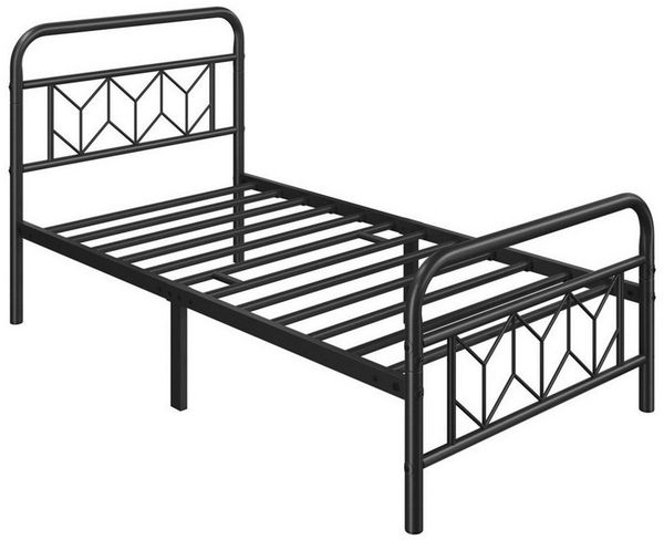 Yaheetech Metallbett, Vintage Bettrahmen mit Hohem Kopfteil, Bettgestell, Metall Schwarz, 90 x 200 cm