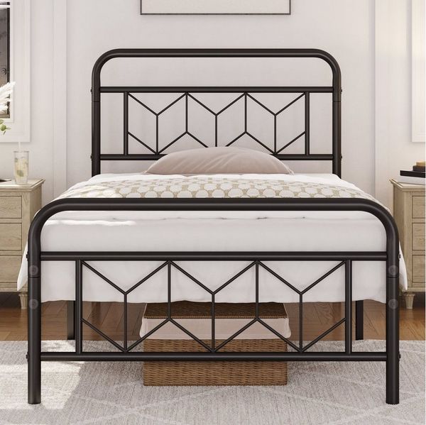 Yaheetech Metallbett, Vintage Bettrahmen mit Hohem Kopfteil, Bettgestell, Metall Schwarz, 90 x 200 cm