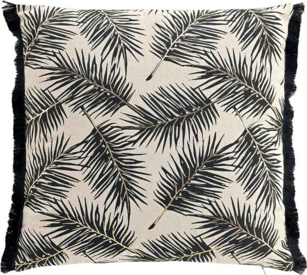 Macosa Home Dekokissen 45x45 cm schwarz weiß Blätter inkl. Füllung Reissverschluss Fransen, Sofakissen Dekokissen Zierkissen