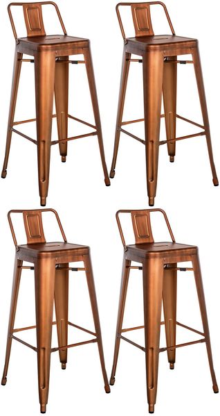 4er Set Barhocker LEKEL - Metall Kupfer 44x43x96 cm | Barstuhl Mit Lehne Tresenhocker Tresenstuhl Kneipenhocker Kneipenstuhl