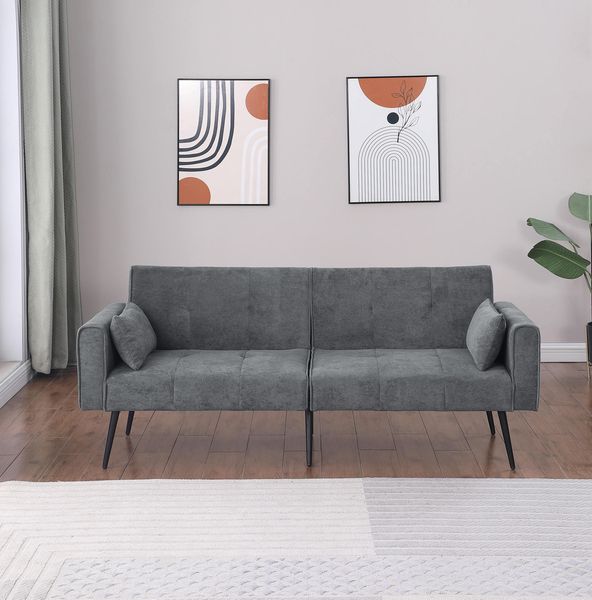 Schlafsofa Grau 71cm×175cm×71cm aus Cordstoff mit Metallfüßen und weicher Polsterung