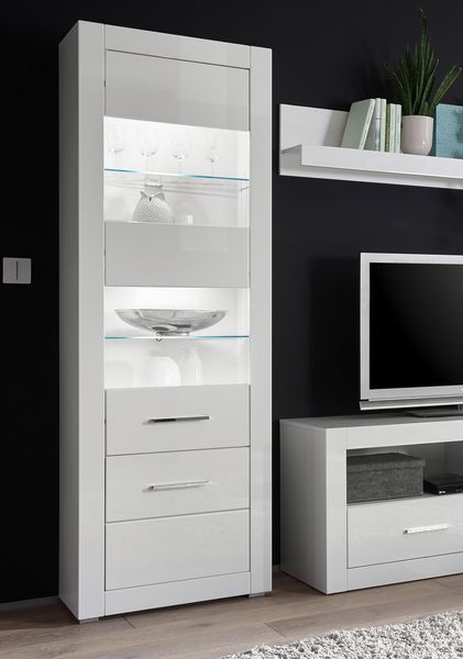 Vitrine Glasvitrine Standvitrine Bianco 66cm mit Beleuchtung LED weiß Hochglanz
