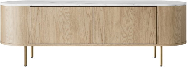 TV-Lowboard Lygrint 140 2D (Farbe: Eiche Cremona / Marmor Weiß + Gold)