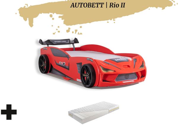 Autobett Kinderbett "Rio II" 90x200 Carbon mit LED Leuchte inkl. Lattenrost
