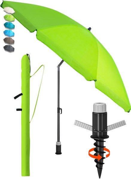 4smile Sonnenschirm Strand SunnyJoy Ø 160 cm, 3er Set - Strandschirm mit UV Schutz 50+, inkl. Sonnenschirm Schutzhülle und Bodenhülse - Strandschirm windfest stabil, Sonnenschutz Strand, Grün