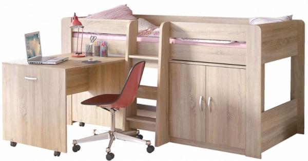 Feldmann-Wohnen Hochbett Kombination Funky III mit Schreibtisch und Kommode 90x200 cm sonoma eiche Bild 2