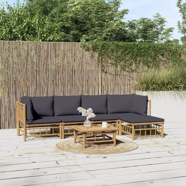 vidaXL 6-tlg. Garten-Lounge-Set mit Dunkelgrauen Kissen Bambus 3155232