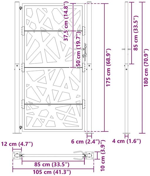 vidaXL Gartentor Schwarz 100x175 cm Stahl Leichtes Design 4100952 Bild 9