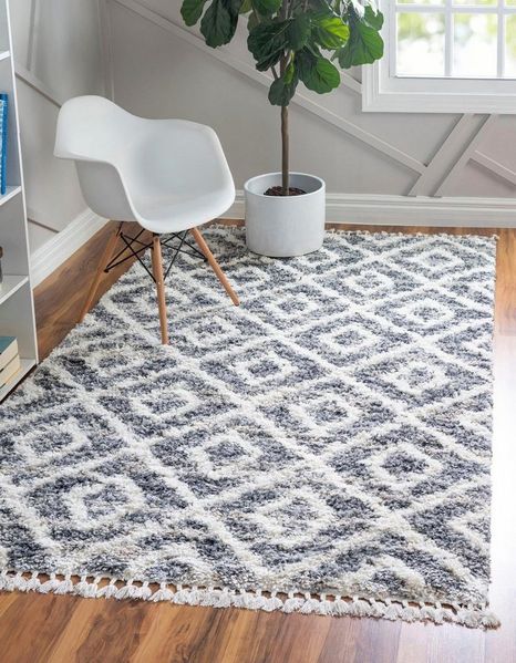 Myflair Möbel & Accessoires Hochflor-Teppich Top Shag, LAGERRÄUMUNG!, rechteckig, Höhe: 32 mm, gewebt, Rauten Design, melierte Optik, weich & kuschelig, mit Fransen