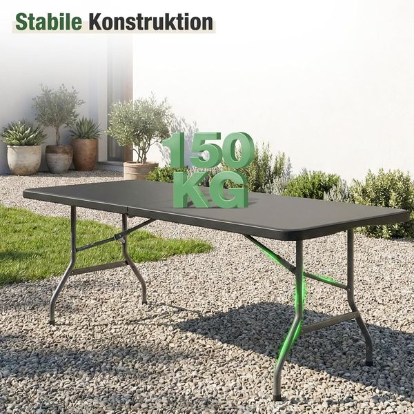 Sekey Buffettisch Tisch Klappbar Kunststoff 150 cm Campingtisch mit Tragegriff Partytisch Klapptisch Gartentisch für Garten Terrasse und Balkon, Schwarz Bild 4
