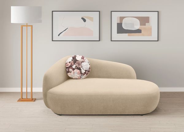 DOMO. collection Recamiere 700013, Liege mit Zierkissen, oval, Füße mit Filzgleitern, Chaiselongue, Sofa, Polstergarnitur, 183 x 105 x 75 (BxTxH), beige
