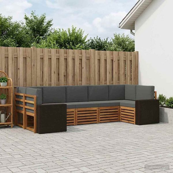 vidaXL Ecksofa Set mit Kissen 7 pcs Natur und Anthrazit Polyester 3384813