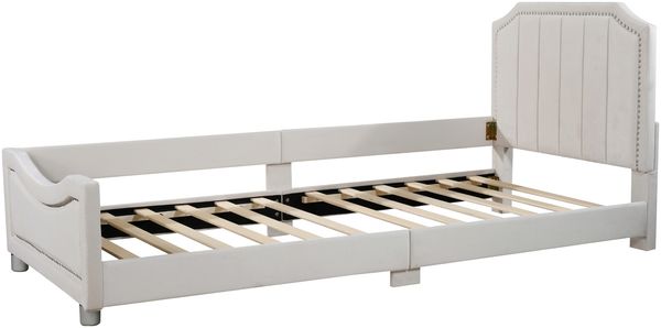 Kinderbett 90×200 cm mit abgerundeten Ecken und Lattenrost, Beige, ohne Matratze Bild 10