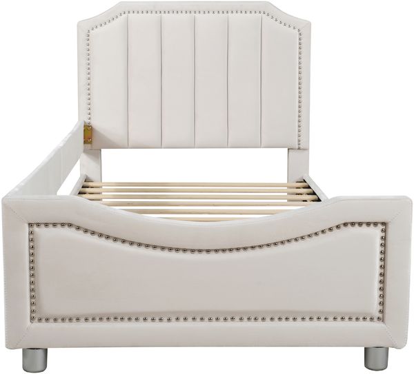 Kinderbett 90×200 cm mit abgerundeten Ecken und Lattenrost, Beige, ohne Matratze Bild 8