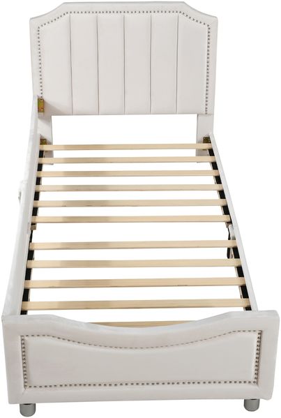 Kinderbett 90×200 cm mit abgerundeten Ecken und Lattenrost, Beige, ohne Matratze Bild 9