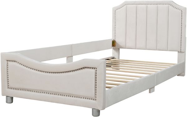 Kinderbett 90×200 cm mit abgerundeten Ecken und Lattenrost, Beige, ohne Matratze Bild 7