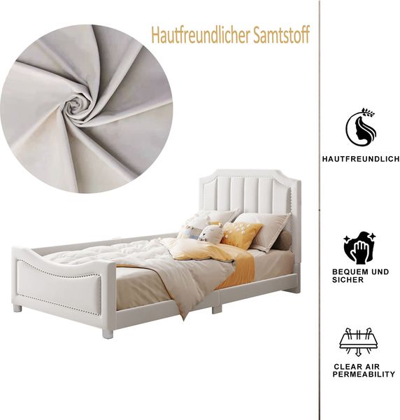 Kinderbett 90×200 cm mit abgerundeten Ecken und Lattenrost, Beige, ohne Matratze Bild 5