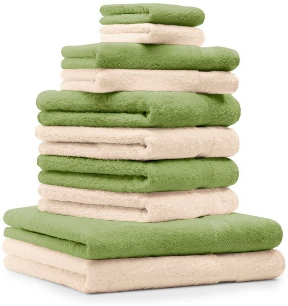 Betz Handtuch Set 10-TLG. Premium Farbe Beige & Apfelgrün, 100% Baumwolle (Set, 10-St)