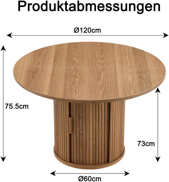 Esstisch rund 120x120x75 cm, Walnuss, im Landhausstil mit robuster Mittelsäule Bild 5