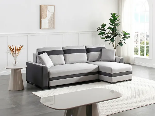 Vente-unique - GIANY Sofa KunstlederStoff Grau - B 135 cm x H 88 cm x L 242 cm