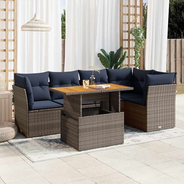 vidaXL 6-tlg. Garten-Sofagarnitur mit Kissen Grau Poly Rattan 3326931