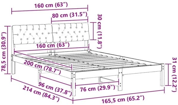 vidaXL Bettgestell Braun und Dunkelgrau 160 x 200 cm Massivholz Kiefer 878595 Bild 10