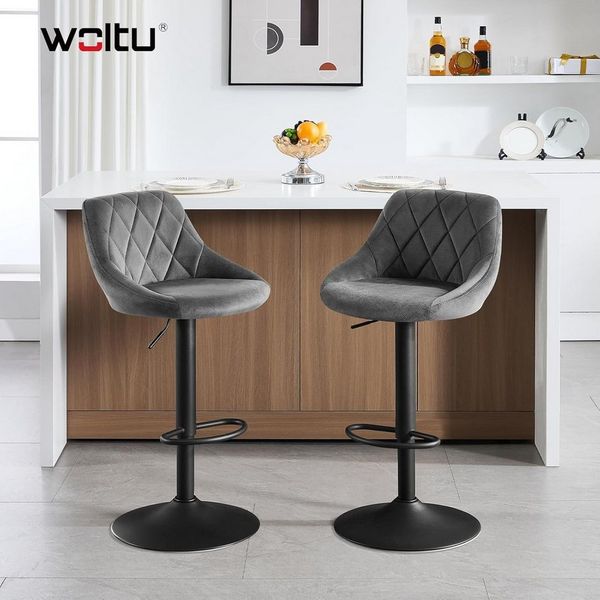 WOLTU BH219dgr-1 1er Barhocker Barstuhl, Gute gepolsterte Sitzfläche aus Samt, Höhenverstellbar, 360° Drehbar, Farbwahl, in Dunkelgrau