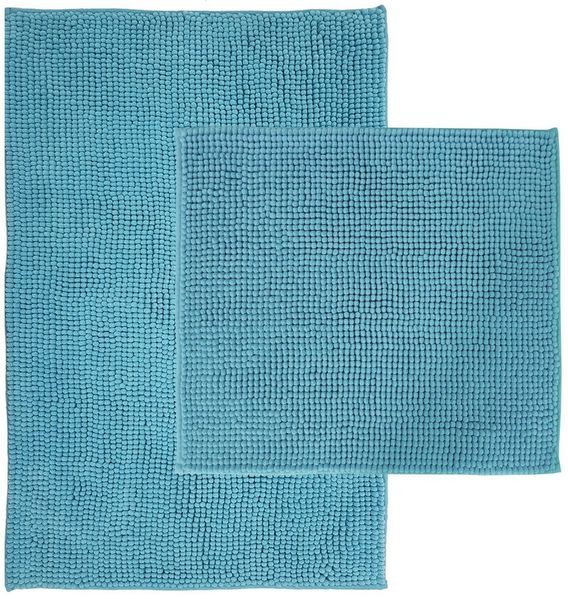 NYVI Badematte Badematten Set 2 teilig Chenille 50x80 Badematte und 45x50 WC-Vorleger, Höhe 20 mm, Polyester, Badezimmerteppich Set - Rutschfest, Saugstark, Schnell Trocknend
