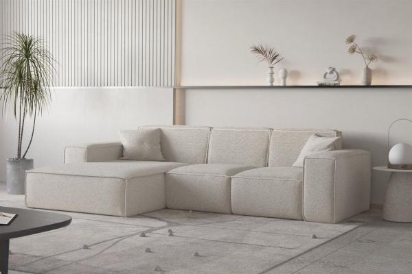 Ecksofa Designersofa CELES PREMIUM Stoff Ascot Bukla Beige Ottomane Links