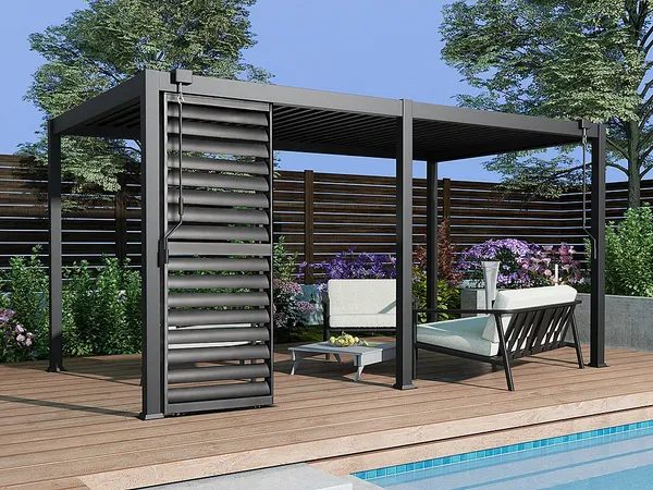 Vente-unique - AMALFI Terrassenüberdachung Metall Grau - B 300 cm x H 250 cm x L 500 cm