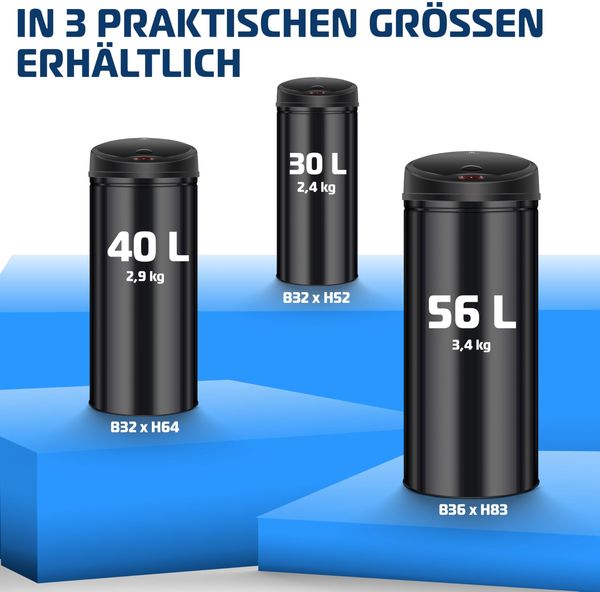 KESSER® Automatik Sensor Mülleimer Abfalleimer Abfall EDELSTAHL Papierkorb 40 Liter, 40 Liter SCHWARZ Bild 7