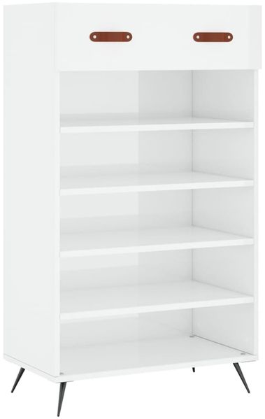 Schuhschrank, Schuhkipper für Flur, skandinavisch Hochglanz-Weiß 60x35x105 cm Holzwerkstoff