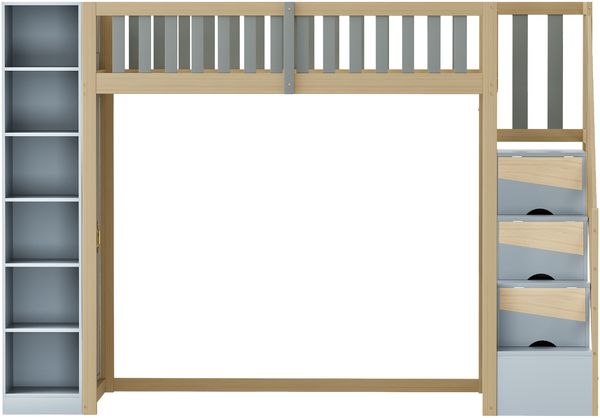 Hochbett 90x200 cm aus Holzmaterial mit Kleiderschrank, Regalen, Sicherheitsleiter und Stauraum, ohne Matratze Bild 8