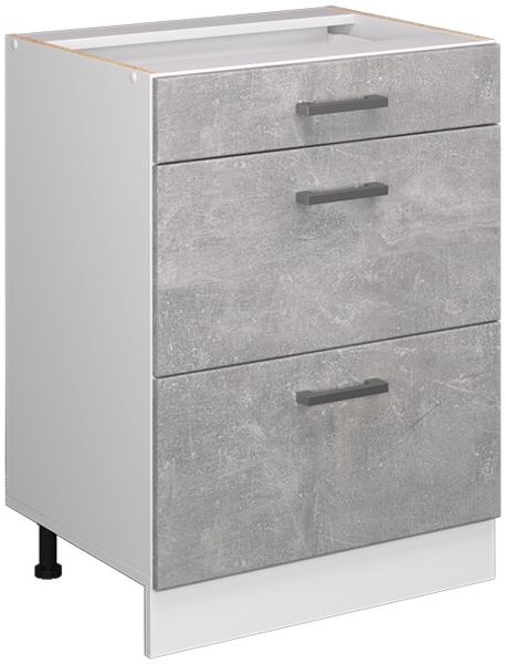 Unterschrank R-Line Beton 60 cm mit Schubladen, ohne Arbeitsplatte Vicco