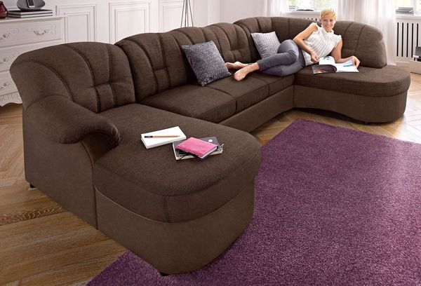 DOMO collection Wohnlandschaft Flores auch in Leder-Bezug, B/T/H: 293/180/86 cm, U-Form, 3 Teile, wahlweise mit Bettfunktion, wahlweise mit Federkern