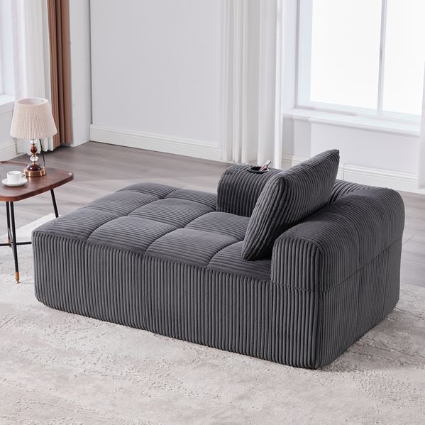 Sofa 158 x 93 x 61 cm mit Seitenfächern und Becherhaltern – Cordstoff in Dunkelgrau