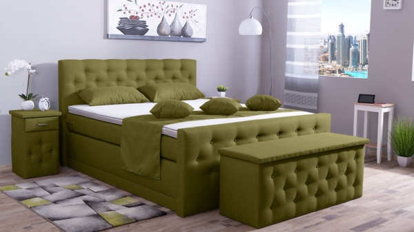 Meisterbetten Boxspringbett Babo 120x220 in WT-Grasgrün, Matratzenbezug Nano, Komfortschaum-Topper, mit Fussteil