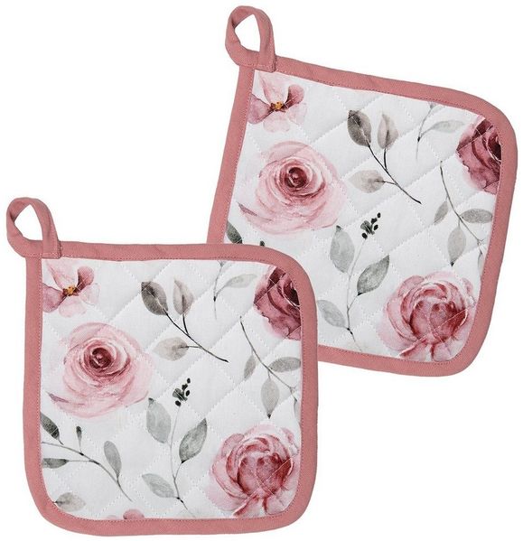 Clayre & Eef Topflappen Rustic Rose, (Set, 2-tlg, 2-teilig), hitzebeständig wattiert Pfannen Untersetzer ca. 20x20cm