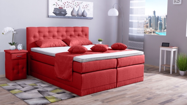 Meisterbetten Boxspringbett Babo 180x200 in WT-Rot, Matratzenbezug Nano, Komfortschaum-Topper