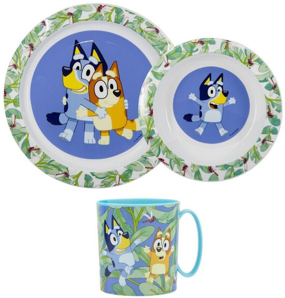 Bluey Kindergeschirr-Set Bluey Bingo Kinder Geschirr-Set 3 tlg Becher Teller Schüssel (3-tlg), 1 Personen, Synthetik