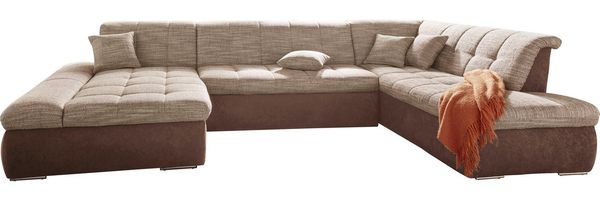 DOMO collection Wohnlandschaft PB Moric wahlweise mit Bettfunktion und Armteilverstellung U-Form, XXL-Format B/T/H: 353/216/80 cm, feine Steppung, incl. Zierkissen